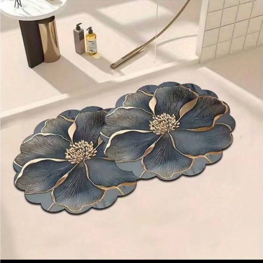 Slate Blue Metallic Floral Decorative Rug NEW 🏷️ - Picture 2 of 4